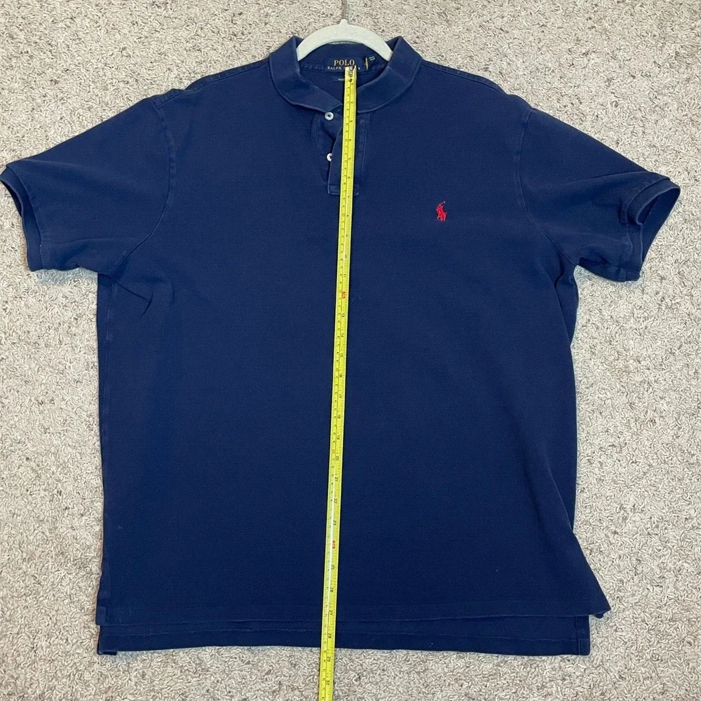 POLO RALPH LAUREN Polo Shirt Mens 2XL Blue Custom Fit Cotton Short Sleeve Casual